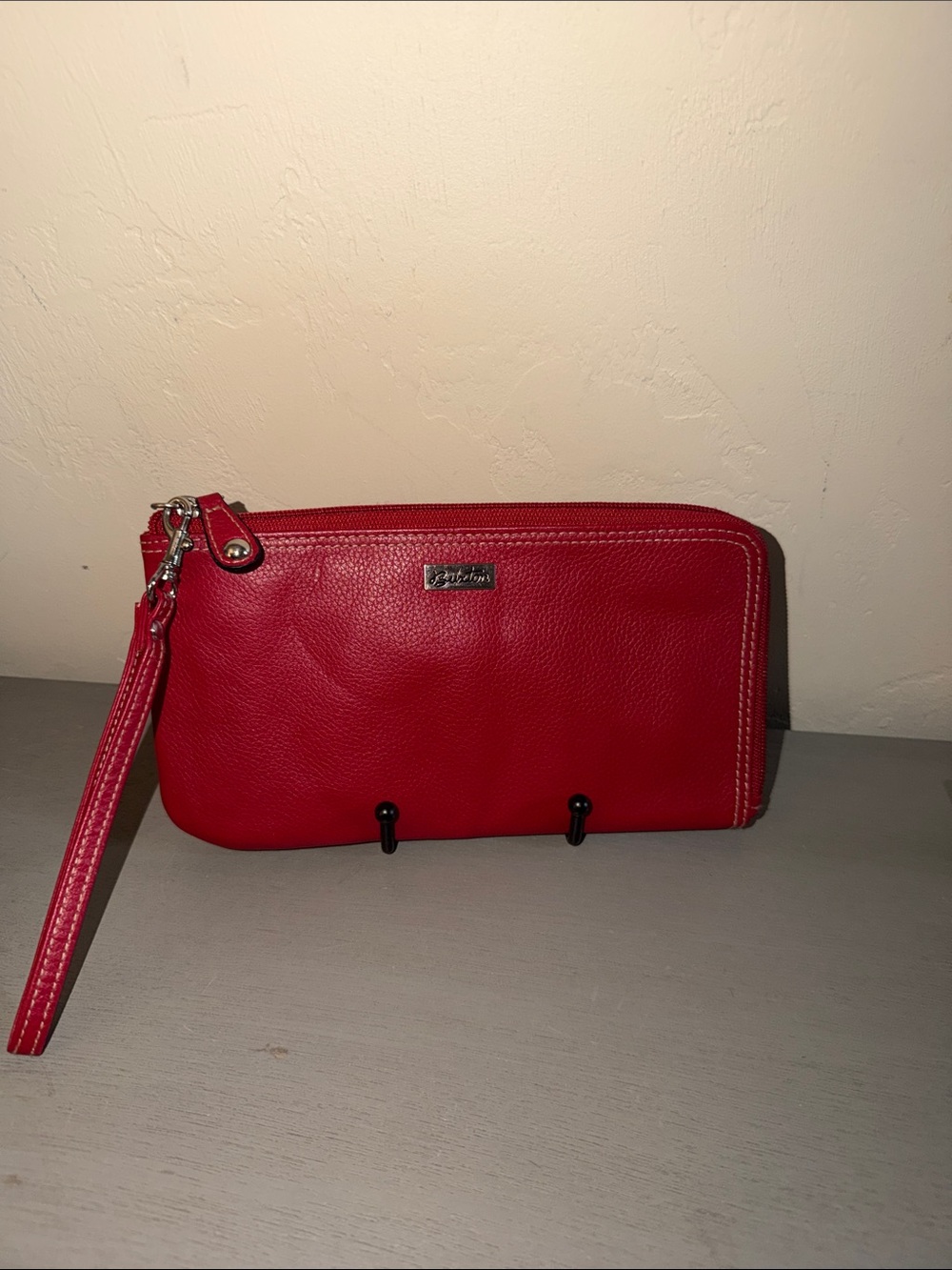 Burton Red Leather Wristlet Pouch with Strap